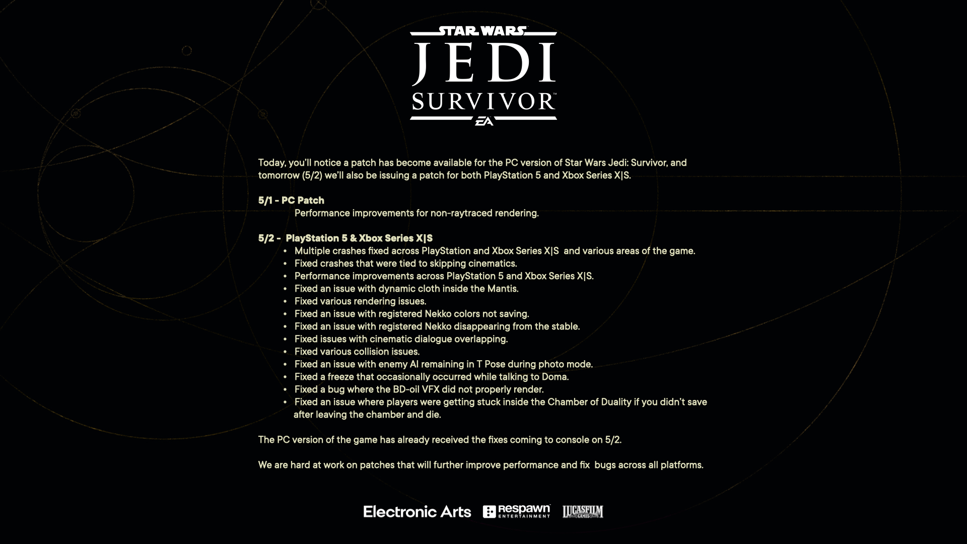 El nuevo parche para PC Star Wars Jedi: Survivor
