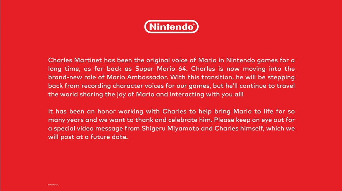 Nintendo confirma el actor de voz Charles Martinet dejara de ser mario